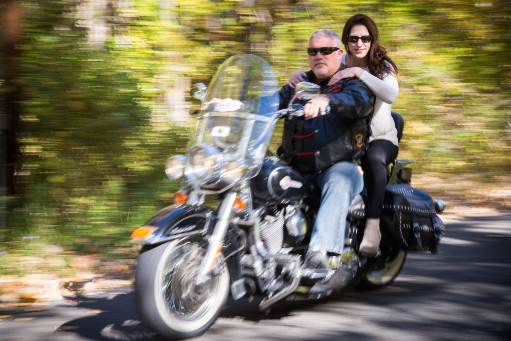 Newly Engaged Couple on motorcycle